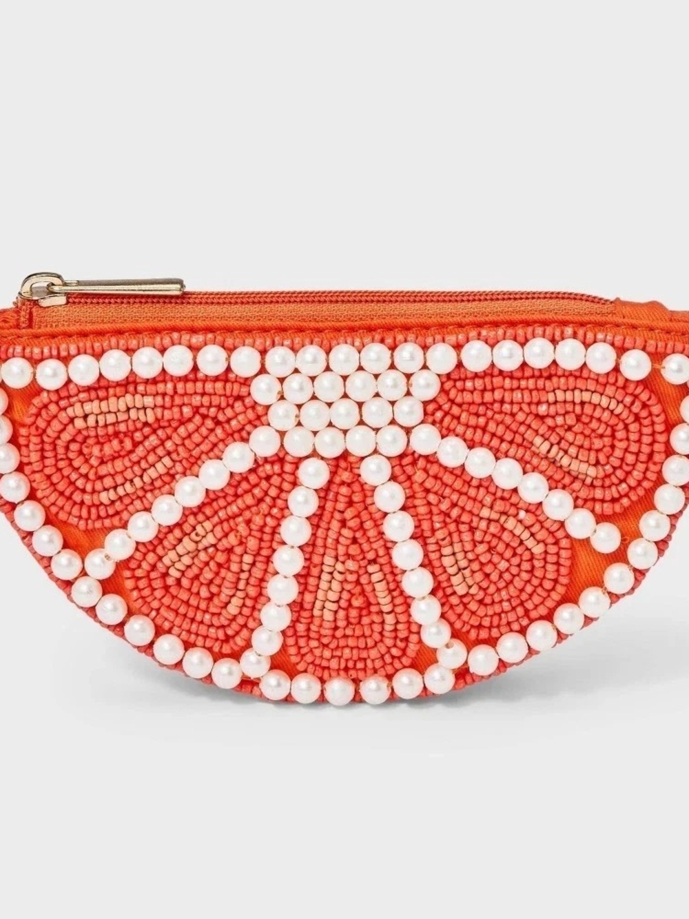 A New Day Beaded Orange Half-Moon Coin Purse Pouch NWT